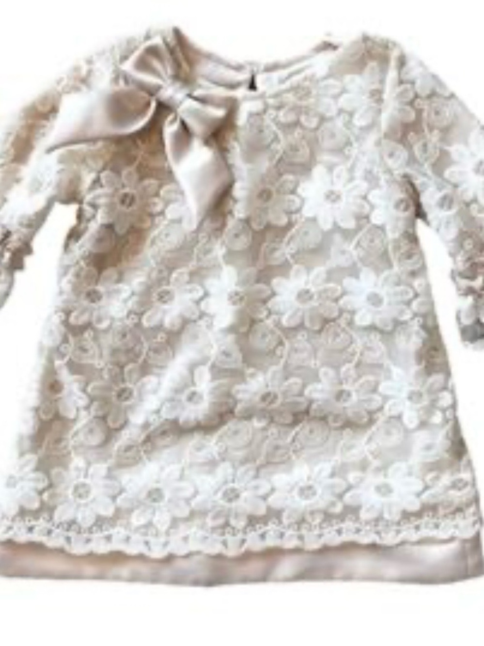 Rare Editions Cream Floral Lace Bow Dress Top Size 3T